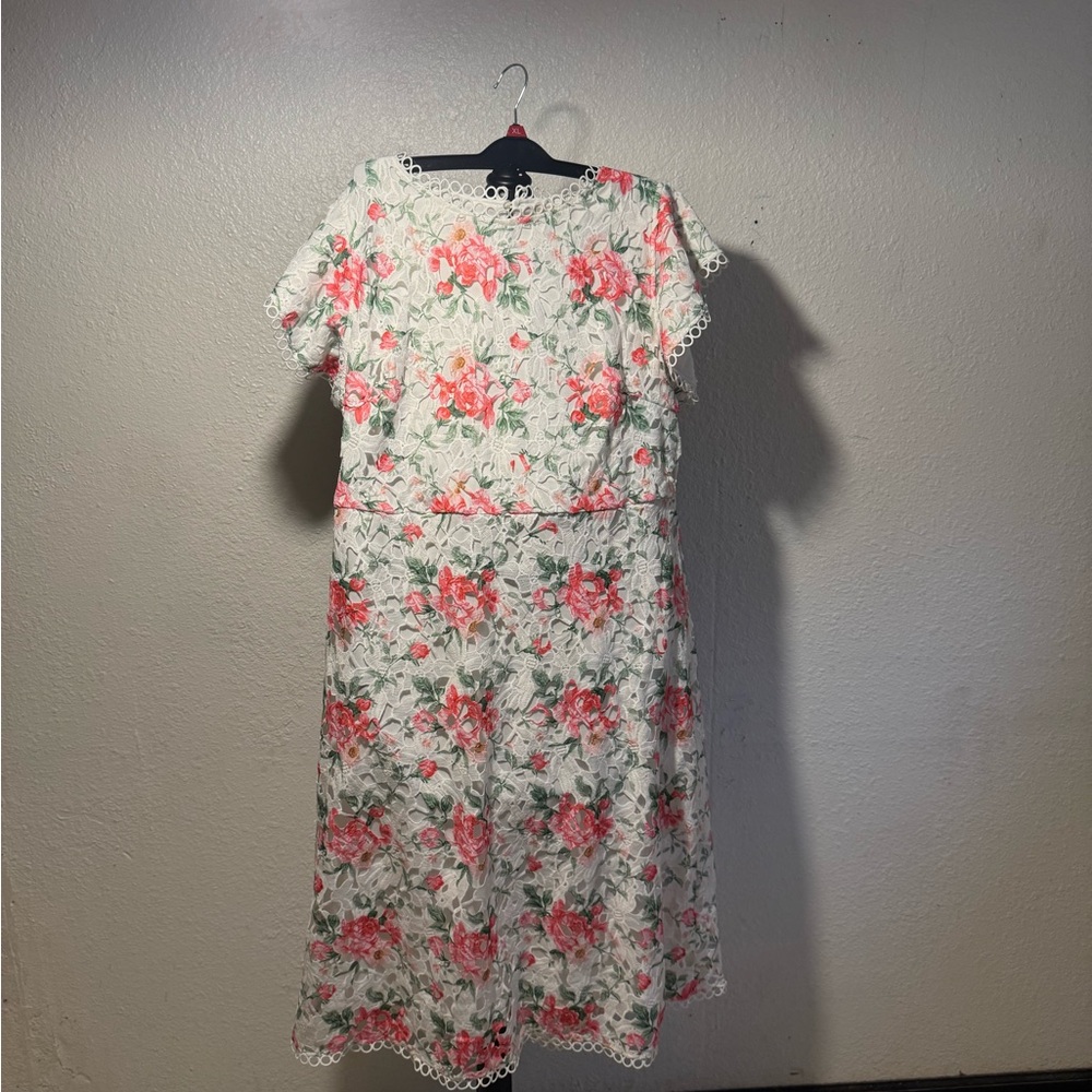 Floral Lace Trim Dress - Pink and White